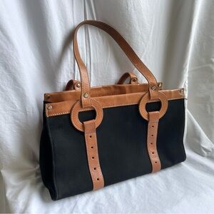 Cole Haan Black and Tan Shoulder Bag with Leather Accents
